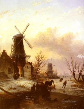 オランダの町の風景の橋の上の人物 ヤン・ジェイコブ・コーエンラード・シュポーラー Oil Paintings